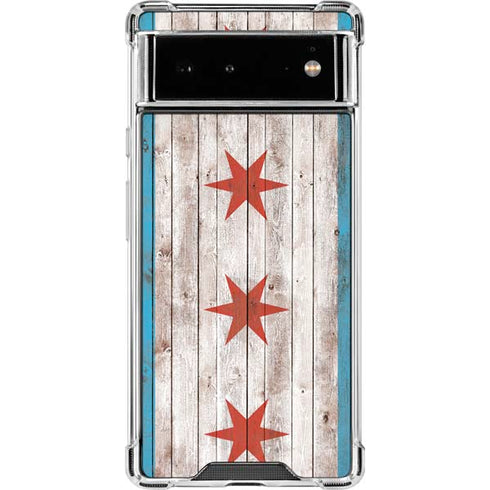 Chicago Flag Dark Wood Google Pixel 6 Clear Case